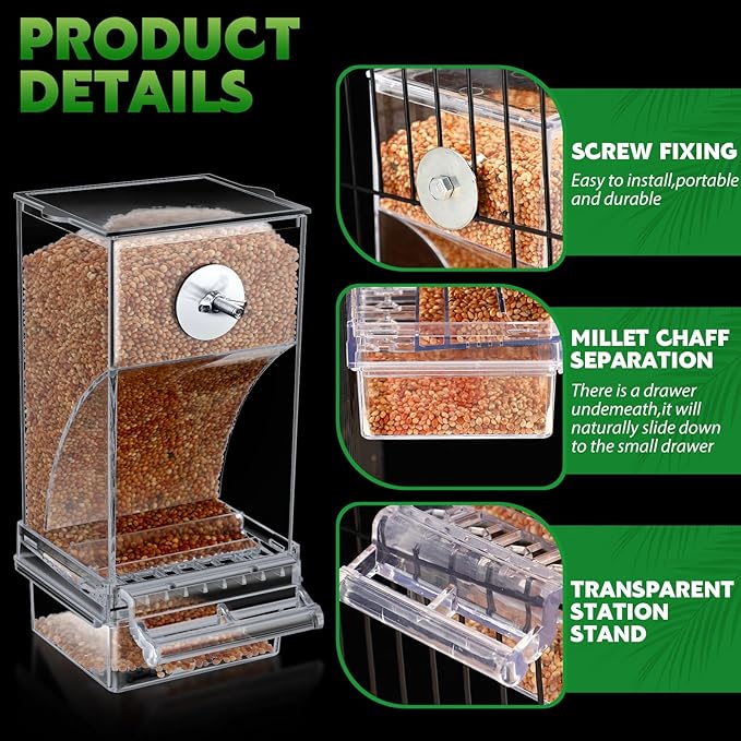 Yaomiao 6 Pcs No Mess Bird Feeders Automatic Clear Parrot Water Dispenser Acrylic Quail Feeder and Watered Cage Accessories Indoor for Small and Medium Parrot Cockatiel Canary(Clear Feeder)