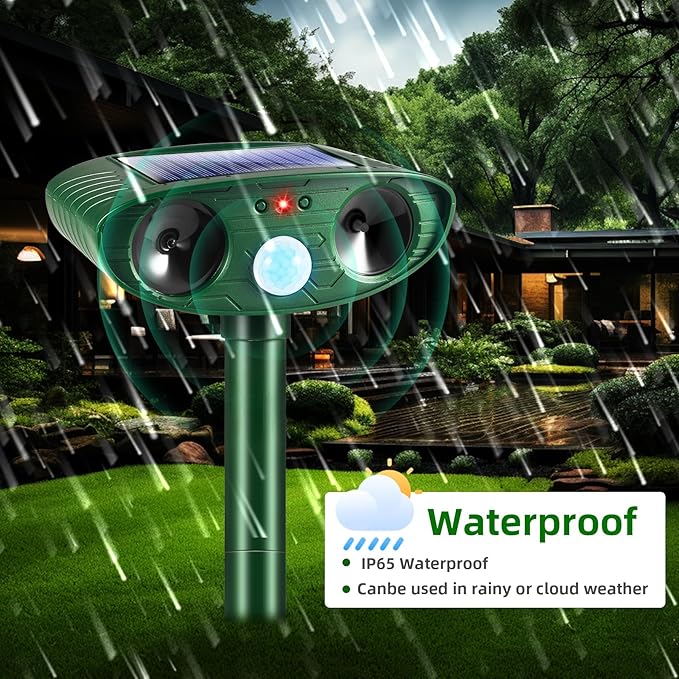 2026 Upgraded Solar Ultrasonic Animal Repellent Outdoor Deer Repellent Devices Motion Detection for Squirrel Raccoon Rabbit Dog Cat Deterrent Keep Rodent Chipmunk Away from Yard Lawn,4Pack