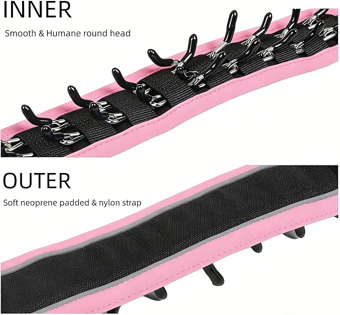 Lightweight Prong Collar for Dogs, Reflective No Pull Dog Collar | Adjustable Size Dog Pinch, Breathable Woven Fabric Air Grid Technology, Martingale Collar for Dogs Training（Pink-M）