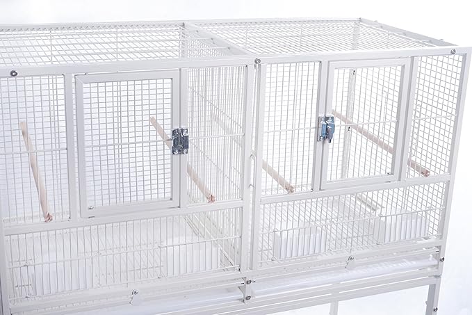 1F/2F/3F Stackable Center Divided Breeder Breeding Bird Flight Double Rolling Cage for Aviaries Canaries Cockatiels Lovebirds Finches Budgies Small Parrots. (White Vein, 1F)