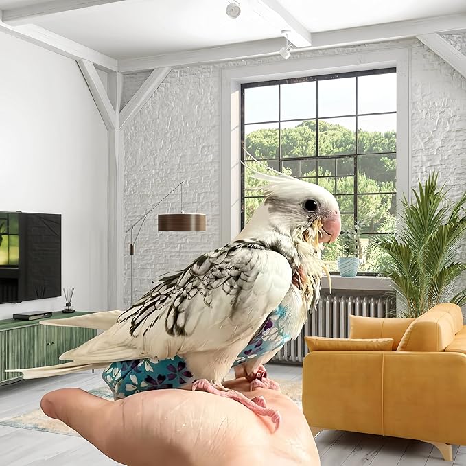 2 Pcs Bird Diapers Bird Harness Flight Suits Diapers with 80in Flying Leash Reusable Parrot Nappy with Waterproof Inner Layer for Cockatiel Budgie Conure Parakeet Lovebird-Red&Light Blue
