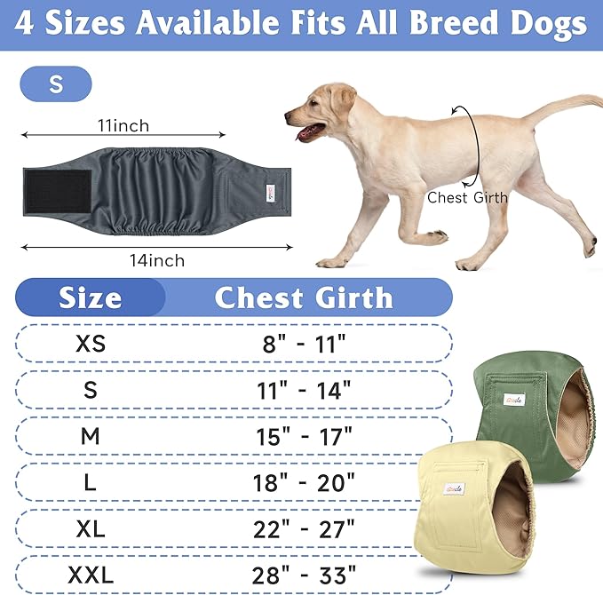 5 Pack Dog Diapers Male Reusable, Premium Belly Bands for Dogs, High Absorbing Male Dog Pee Wraps for Doggie in Incontinence or Excitable Urination Gray,Green,Brown XS