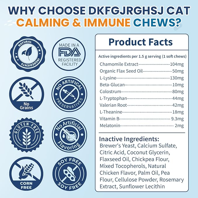 Cat Calming Treats, 200 Hemp Calm Soft Chews to Soothe Stressed Cats Anxiety Relief Reduce Stress & Promote Relaxation Immune Support Chicken Flavored