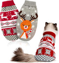 HYLYUN Cat Christmas Sweater 2 Packs - Puppy Christmas Sweater Pet Reindeer Snowflake Sweaters for Kittys and Small Dogs L
