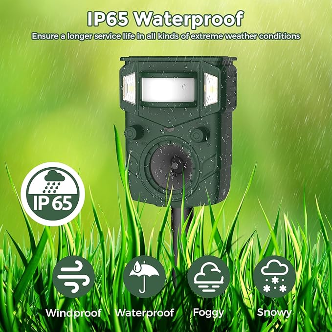 Solar Ultrasonic Animal Repellent, Multi-Modes Deer Repellent Devices,Cat Deterrent Outdoor, Squirrel Raccoon Dog Deterrent with Motion Sensor & Ultrasonic Waves for Garden Yard 1PC Green