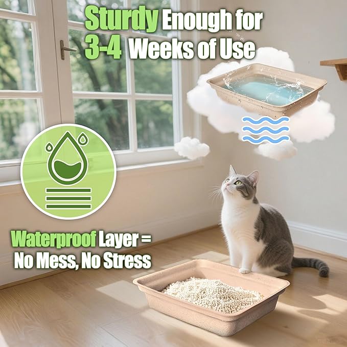 Disposable Litter Boxes for Cats Large: 2/4/6/8-Pack 17.5'' x 13.5'' Leak-Proof Sustainable for Indoor/Travel Use Standalone or as Liner 4-Pack