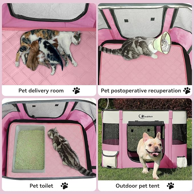 Dog Playpen,Cat Pet Puppy Pen,Portable Playpens for Dogs Indoor Outdoor Travel Camping Use,Foldable Dog Kennel Tent Crate for Rabbit Small Animals with Carrying Case (Pink, Medium)