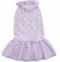 Blueberry Pet My Cutie Princess Ruffle Collar Dog Sweater Dress with Layered Tulle, Light Lavender, Back Length 12", Fall Winter Clothes for Girl Dogs