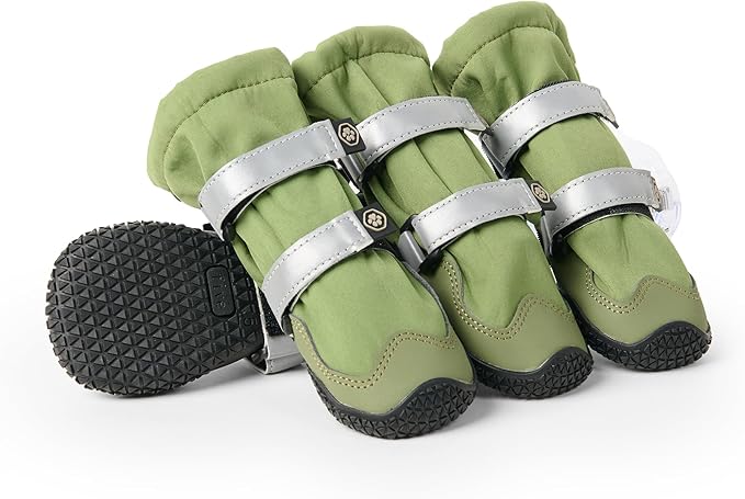 Spark Paws Dog Shoes, Waterproof Dog Boots for Medium to Large Dogs, Non Slip, Breathable Dog Booties and Paw Protectors - 4PCS Doggie Hiking Boots with Reflective Straps - Green - Size 2