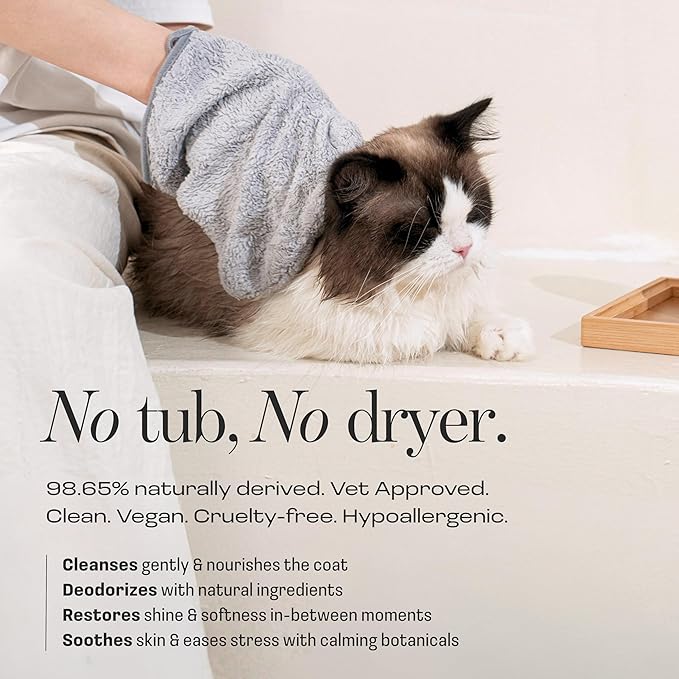 Cat Concentrated Waterless Rinse-Free Shampoo & Conditioner – DIY Dry Shampoo Spray or Towel Cleanse for Cats - Sensitive Skin, Stress & Itch Relief – 98.65% Naturally Derived - 8x10ml