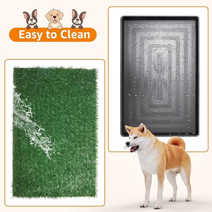 LOOBANI Dog Grass Pad with Tray - Dog Litter Box - Indoor Potty for Apartment and Patio Training - with 2 Packs Grass Pee Pads for Replacement, 20×25 Inch