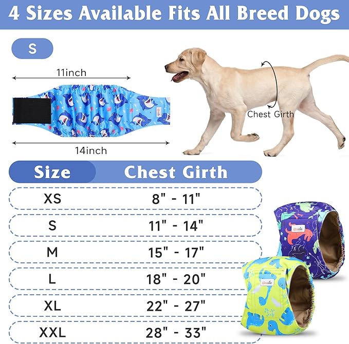 5 Pack Dog Diapers Male Reusable, Premium Belly Bands for Dogs, High Absorbing Male Dog Pee Wraps for Doggie in Incontinence or Excitable Urination Dinosaur S