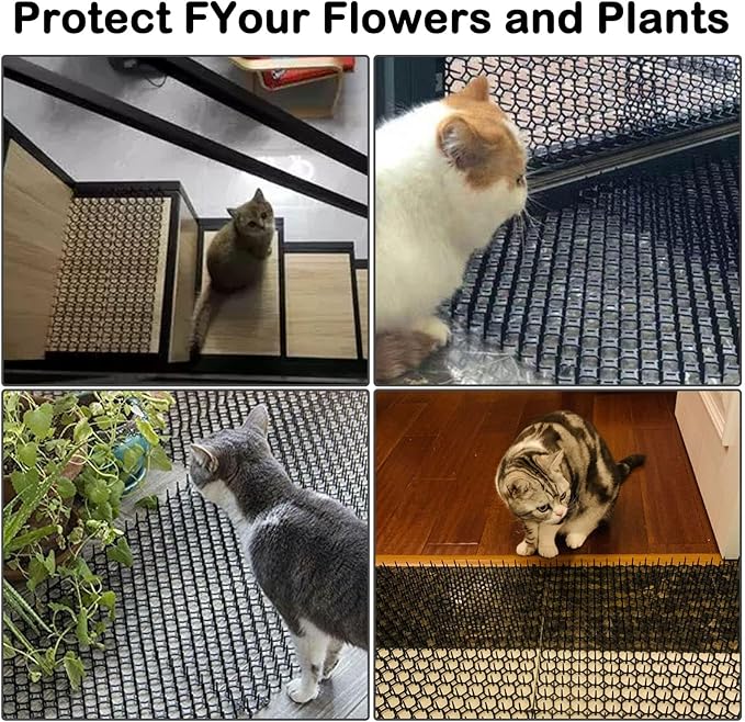 Fhiny 13.4"×16.5" Cat Deterrent Mat,12 Pack Cat Scat Mat with Spike Cat Repellent for Kitten Coverage Digging Deterrent Training Network for Animals (12 Pack/13.4"×16.5")