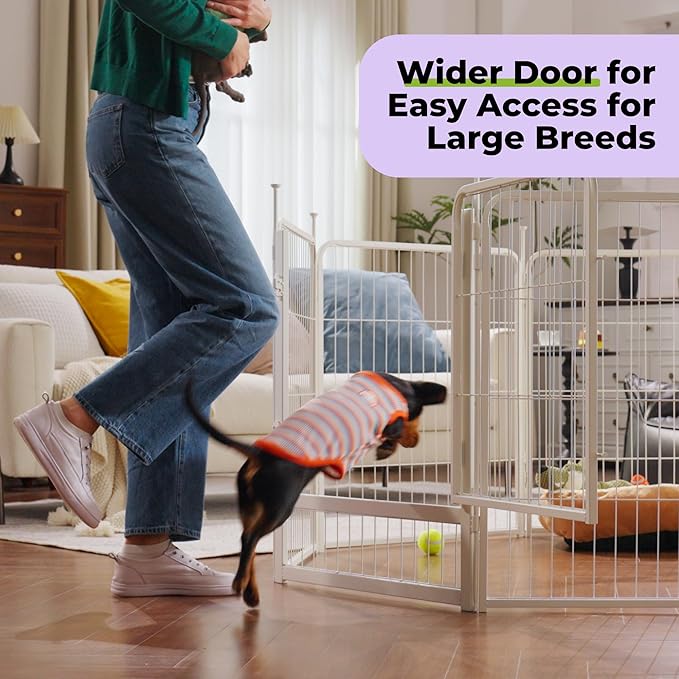 SunsGrove Dog Play Pen Indoors, 45 Inch 8 Panels Dog Playpen for Large Dogs, Easy Setup Anti-Rust Pet Fence, White