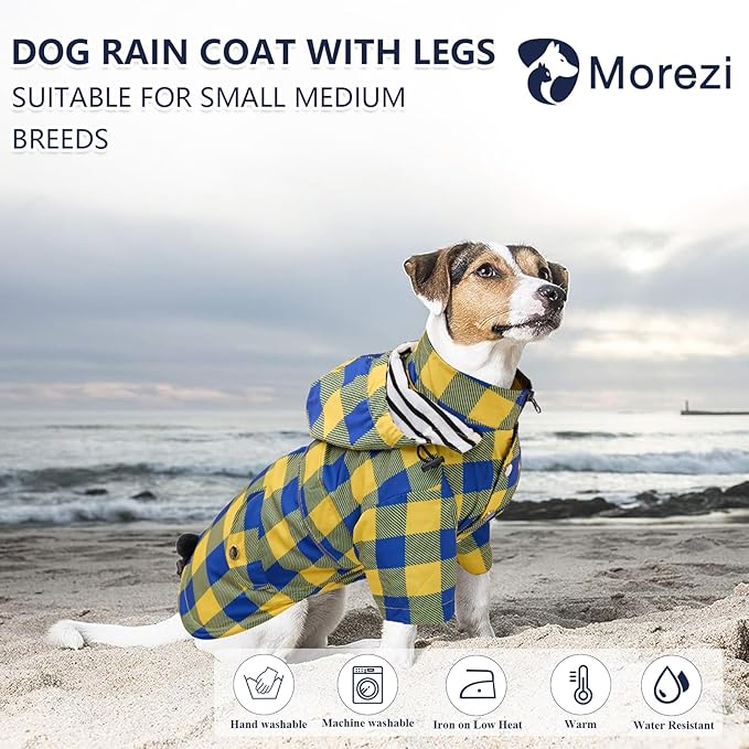 Dog rain Coat Waterproof Raincoat Puppy Jacket with Legs Buttons Zipper Hood Drawstring Fit for Yorkie Terrier Schnauzer Poodle Border Collie Labrador Golden Retriever 8lbs to 80lbs Yellow XXL