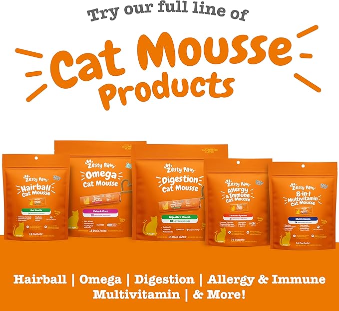 Zesty Paws Calming Mousse for Cats - Composure & Relaxation for Stress & Separation - Cat Supplement with Ashwagandha, L-Theanine, Valerian Root & Vitamin B1-3ct