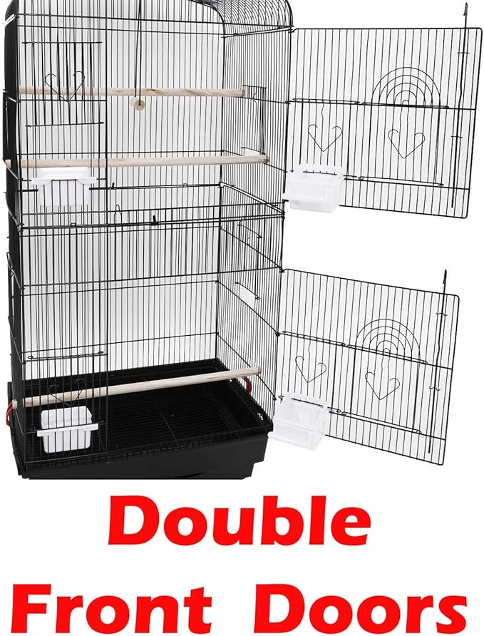 Large 35-Inch Portable Flight Bird Travel Cage for Canary Parakeet Cockatiel Lovebird Finch Bird Cage - 18" Length x 14" Depth x 35" Height (Black with Toy)