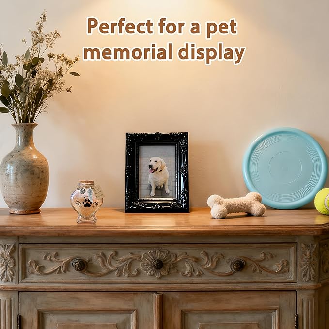 Pet Memorial Gift for Loss of Dog or Cat, Heart Shape Glass Jar & Bottle for Fur, Hair, Whiskers or Ashes Keepsake Urn with Cork Top, Charms for Cute Rainbow Bridge Memorial, Dog