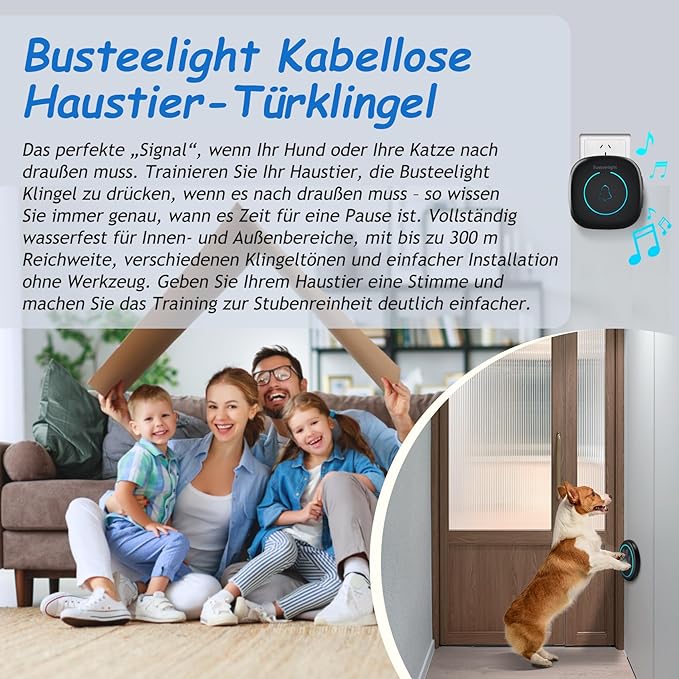 Soft Ring Blk Dog Bells to Go Outside - Wireless Dog Door Bell with 1000ft Range, 60 Melodies, LED, Waterproof Potty Training Bell for Dogs - Dog Door Bells for Potty Training(1 Bell & 1 Receiver)