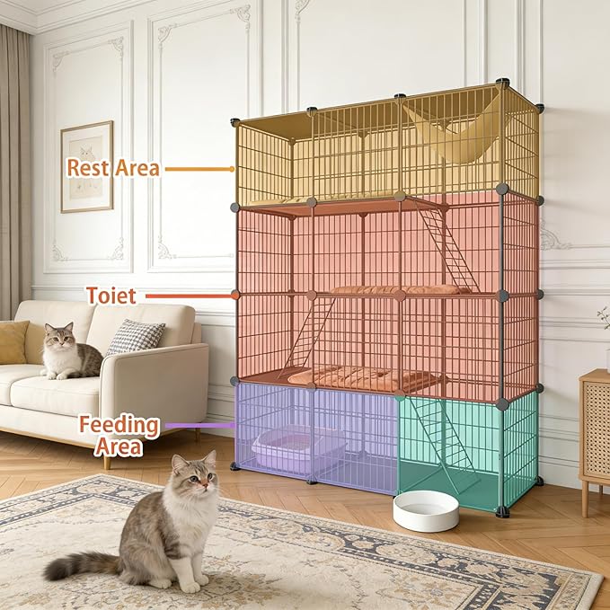 Large 4-Tier Cat Cage Indoor, DIY Cat Enclosures Detachable Metal Wire, Indoor Cat Crate Exercise Place Ideal for Kitty, Small Animals (Black, 41.3" L x 14" W x 55" H, 1)