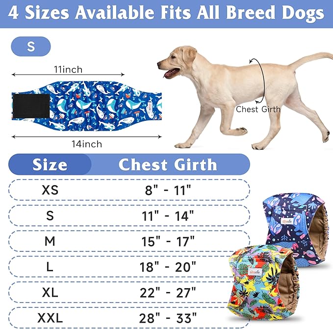5 Pack Dog Diapers Male Reusable, Premium Belly Bands for Male Dogs, High Absorbing Dog Pee Wraps for Doggie in Incontinence or Excitable Urination and Training Hawaii XXL
