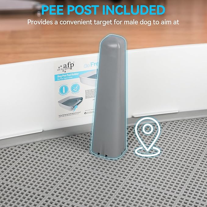 ALL FOR PAWS Dog Pee Pad Holder with Removable Post, 23.6" Indoor Dog Potty Training Tray, Puppy Toilet Litter Box for Small to Medium Sized Dogs