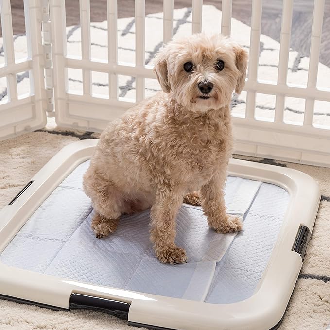 IRIS USA Pee Pad Holder - For Regular Sized Dog and Puppy Pee Pads, Secured Latches, Non-Skid Feet, High Polish Finish for Easy Cleaning, Leak Protection, Fits 22"x22" Pad or Larger, Square, Dark Gray