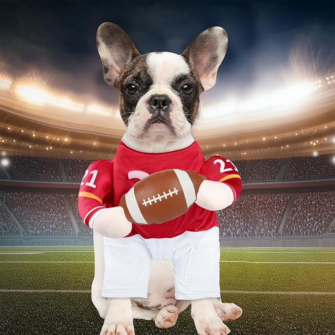DELIFUR Football Player Dog Costume - Adjustable Funny Halloween Costume for Small Medium Dog (Football, Medium)