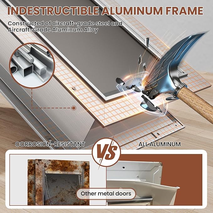 3-Flaps Insulated Dog Door for Wall, Rust Proof Aluminum Alloy Large Doggy Door, Heavy Duty Pet Door with Dual Lock, Extreme Weather Doggie Door for Interior Exterior Wall, Pets Up to 110LB