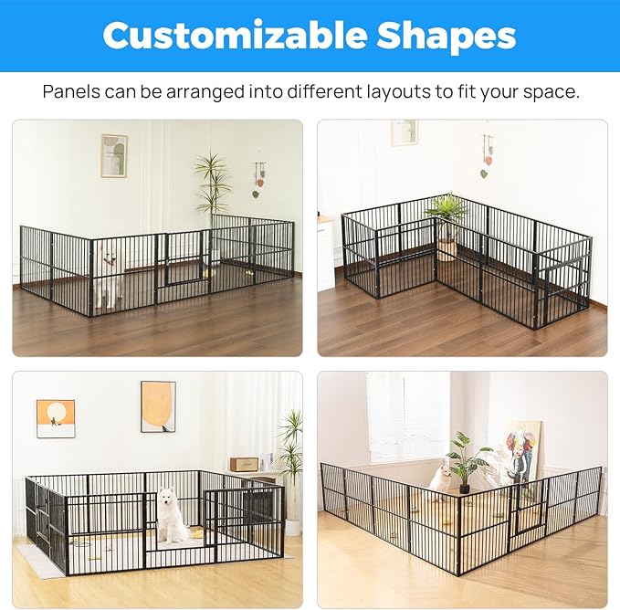Dog Playpen - 32" Height Dog Pen, Heavy Duty Puppy Pen with Door, Safe & Sturdy, Easy Assemble for Indoor/Outdoor Pet Playpen (8 Panels with Door, Grey)