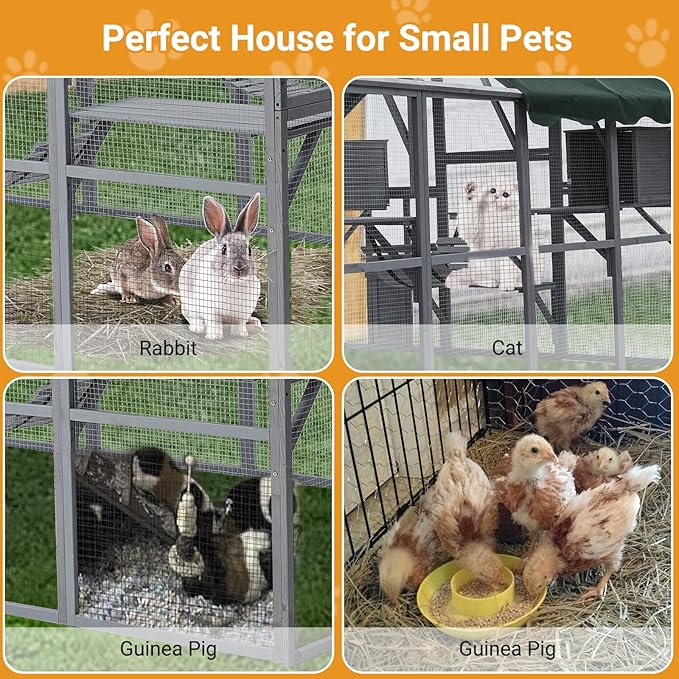 PeakPursuit Extra Large Cat Enclosure,110 Inch Large Catio with Waterproof Roof, Pet Habitat for 57 FT² Space, Outdoor Pet House with 7 Platforms,2 Resting Box and 2 Bridges, for Small Animals Use
