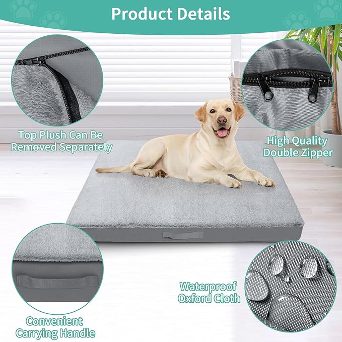 COSHNIBI Dog Bed Covers Replacement Washable,Waterproof Bed Covers Soft Plush Replacement with Zipper & Removable for Dog/Cat 44''Lx32''Wx4''H-Grey