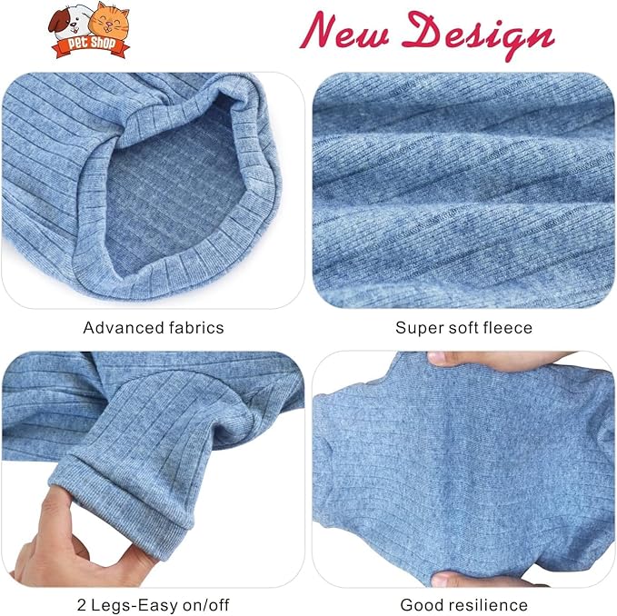 Idepet Sphynx Hairless Cats Sweater Shirt Kitten Soft Puppy Clothes Pullover Cute Cat Pajamas Jumpsuit Cotton Apparel Pet Winter Turtleneck for Cats and Teacup Chihuahua Small Dogs(Blue,L)
