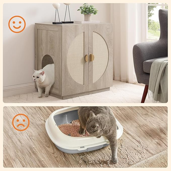 unipaws Cat Litter Box Enclosure with Shelves, Tall Hidden Litter Box Cover for Tall or Top Entry Litter Box, Kitty Enclosed Litter Box Cabinet, Cat Box Furniture, Grey