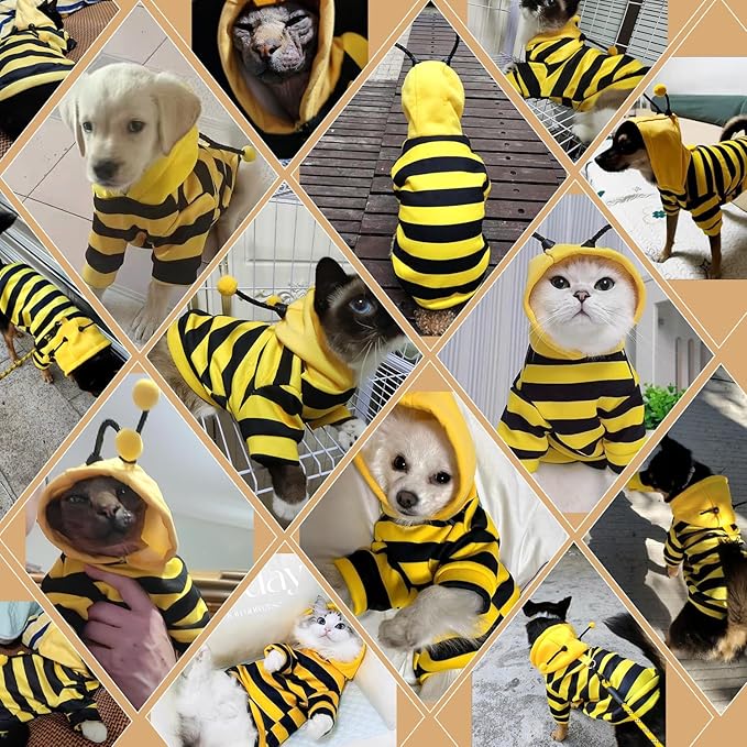 DENTRUN Sphynx Hairless Cats Costume Funny Bee Warm Winter Sweater Cute Pullover Kitten Shirts Breathable Cat Leisure Wear Turtleneck Vest Adorable Cat's Clothes Jacket Pajamas Jumpsuit, XL