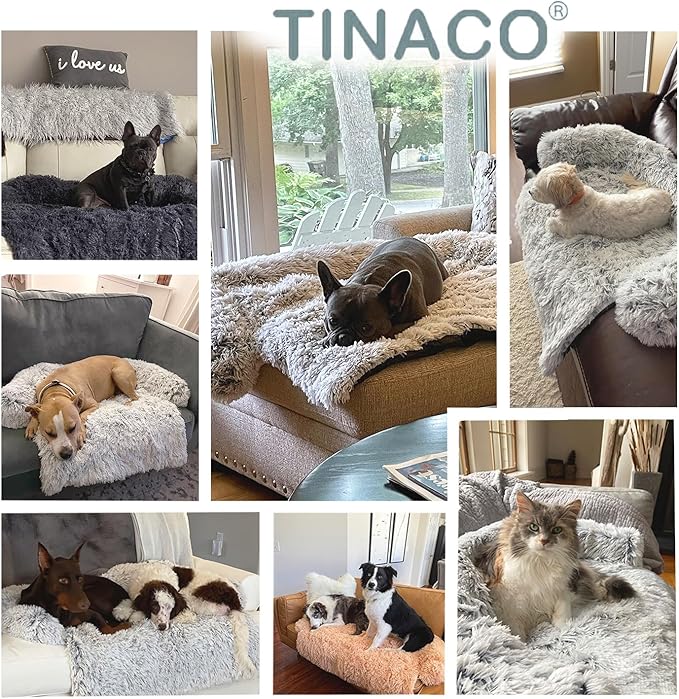 Calming Dogs/Cats Bed Mats, Dog Pad Washable Removable Couch Cover, Plush Long Fur Mat for Pets, Waterproof Lining, Perfect for Small, Medium and Large Dogs and Cats (Dark Gray, 36"x31")