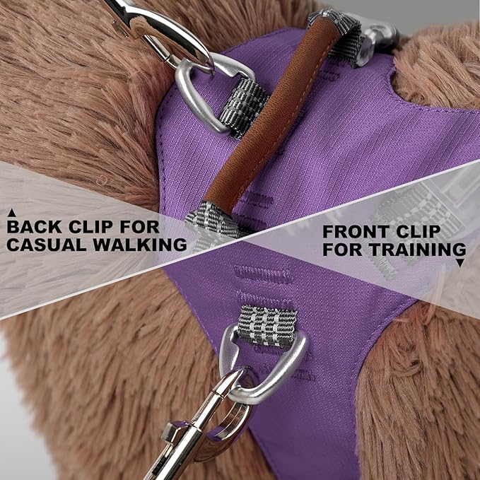 No Pull Dog Harness – Adjustable Reflective Nylon Vest for Small Medium Large Dogs, Escape Proof Training Harness with Leather Control Handle, Lightweight Aluminum Hardware (Purple, M)