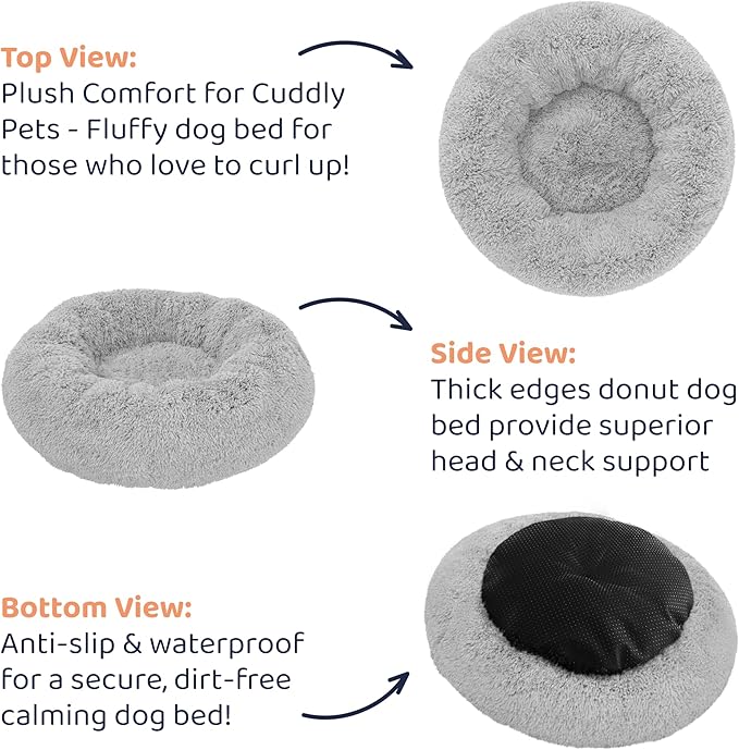 Donut Dog Bed - Premium Comfort for Anxiety Relief - Fluffy & Calming Design with Ultra-Plush Support | Cozy Round Dog Bed with Super Soft Circle Style (Grey, Medium)