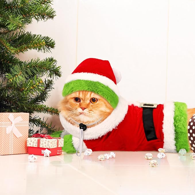 Cat Christmas Costume Lime Green Character Pet Outfit Holiday Green Furry Pet Velvet Costume Cosplay Outfit Cute Funny Christmas Dogs and Cats Clothes for Party Favors(Medium)