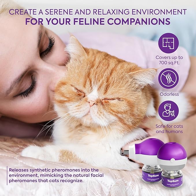 TopSum Cat Pheromones Calming Diffuser Refill: Premium Pheromone Diffuser for Cats - Cat Pheromones Diffuser - Cat Calming Diffuser - Cat Calming Pheromone Diffuser (4 Refills New)