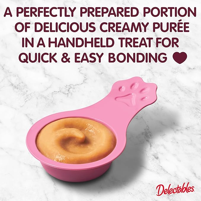 Delectables Lickable Spoon Handheld Wet Cat Treats Made with Real Salmon, Quick & Easy Creamy Puree, Mess Free, Grain-Free, No Added Fillers, No by-Products, No Added Preservatives, Salmon 32ct