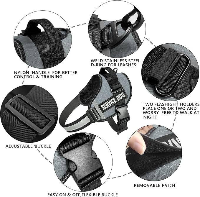 JSXD Dog Harness,No-Pull Service Dog Harness with Handle Adjustable Outdoor Pet Dog Vest 6M Reflective Nylon Material Vest for Breeds,Easy Control for Small Medium Large Dogs