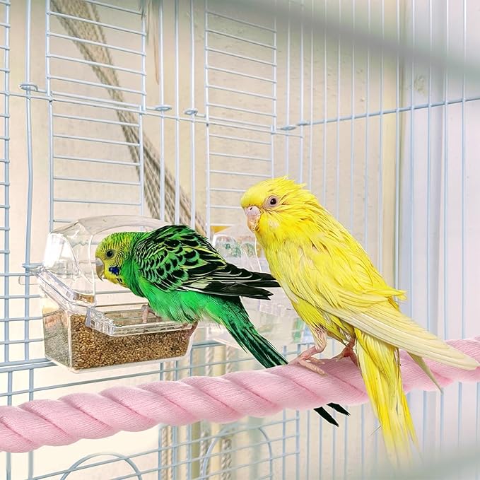 2-Pack Rope Perches for Bird Cages, 31.5 in Length Comfort Grip Flexible Rope Perch Beak & Paw Grinding for Parrots/Cockatiels/Parakeets, Bird Platform Sand [Pink]