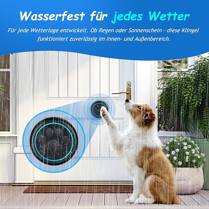 Soft Ring Blk Dog Bells to Go Outside - Wireless Dog Door Bell with 1000ft Range, 60 Melodies, LED, Waterproof Potty Training Bell for Dogs - Dog Door Bells for Potty Training(2 Bells & 1 Receiver)