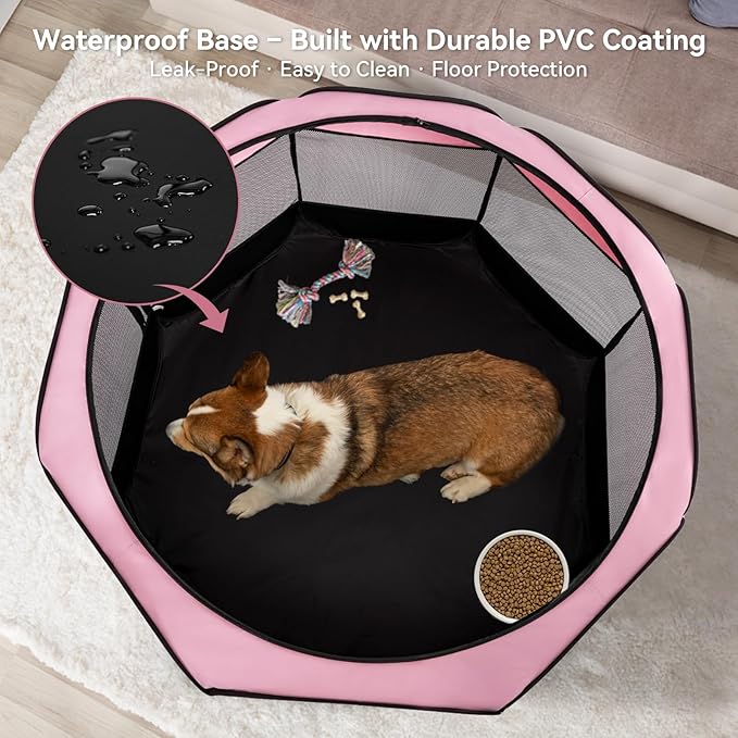 Portable Indoor Dog Playpen for Small Dogs & Puppies by A 4 Pet – 50.39" Pop-Up Soft Puppy Playpens with Bowl, Waterproof Floor, Calm Safe Space for Home, Travel & Daily Use