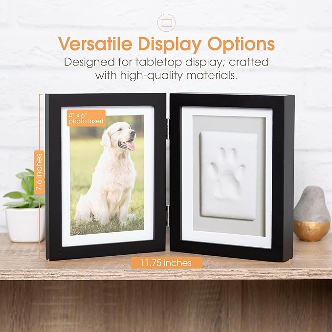 Pearhead Pet Paw Print Photo Frame With Clay Imprint Kit - Wooden Pet Paw Print Frame, DIY Memorial Keepsake for Cats and Dogs, No Mess Clay for Perfect Pawprints, Ideal Home Decor and Gift, Black
