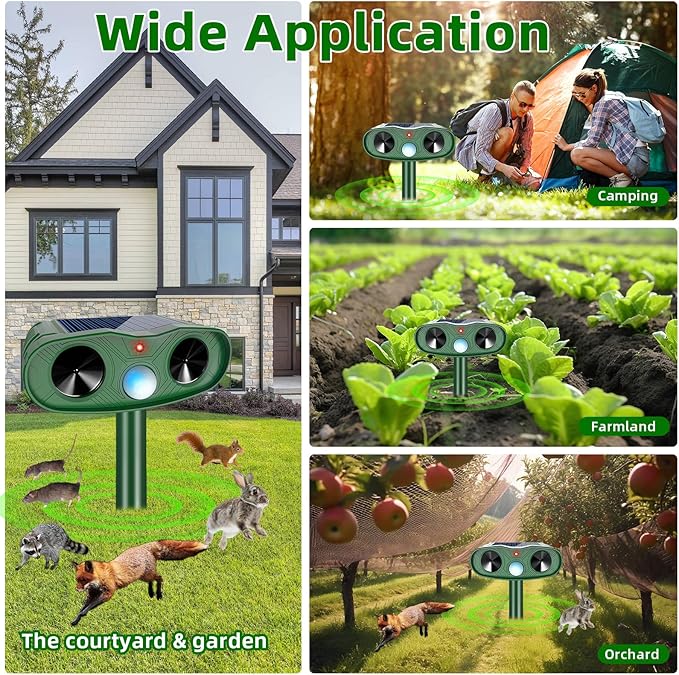2026 Solar Ultrasonic Animal Repellent Outdoor Deer Repellent Devices, 4Pack Cat Repellent Outdoor with Motion Sensor, Squirrel Repeller to Scare Squirrel Rabbit Deterrent for Yard Farm