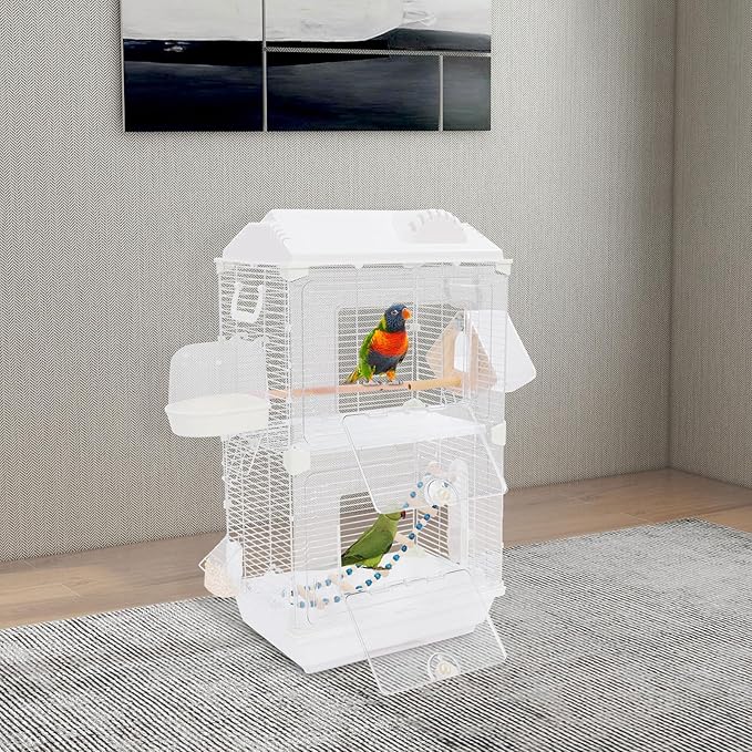 28-inch Roof Top Medium Parakeet Bird Cages, Double-Door Travel Pet Flight Birdcage for Parakeets Finches Canaries Lovebirds Small Quaker Parrots Cockatiels Budgie Green Cheek Conure