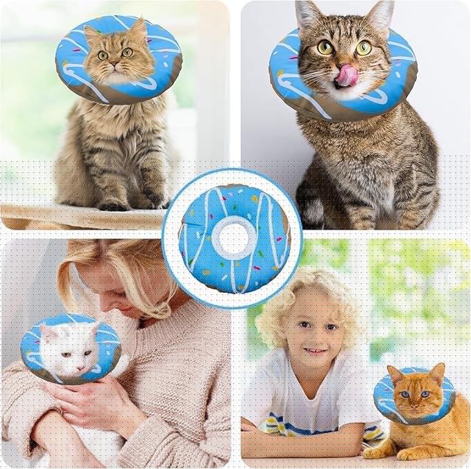 Cat Cone Collar Soft, Adjustable Cat Recovery Collars Kitten Cones to Stop Licking, Cute Donut E Collar After Surgery, Cats Neck Pillow Elizabethan Cones of Shame (Waterproof Blue, Small)
