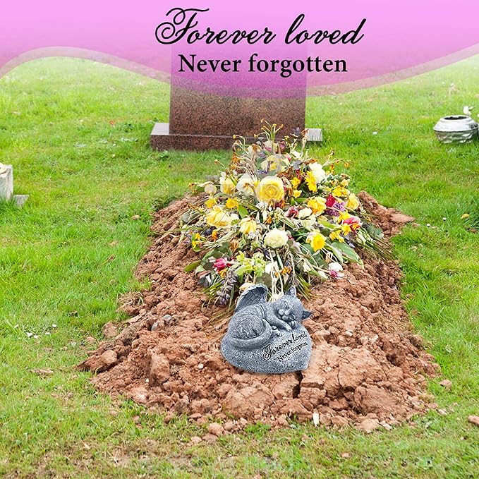 Orchid Valley Sleeping Cat Garden Statue - Pet Memorial Stone - Grave Marker - Beautifully Packaged Memorial Gift, Headstones for Cats or Thoughtful Sympathy Gift